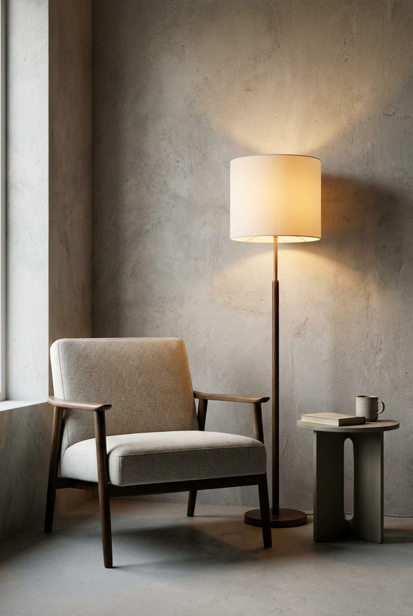 Современное кресло в интерьерной композиции с правильным освещением