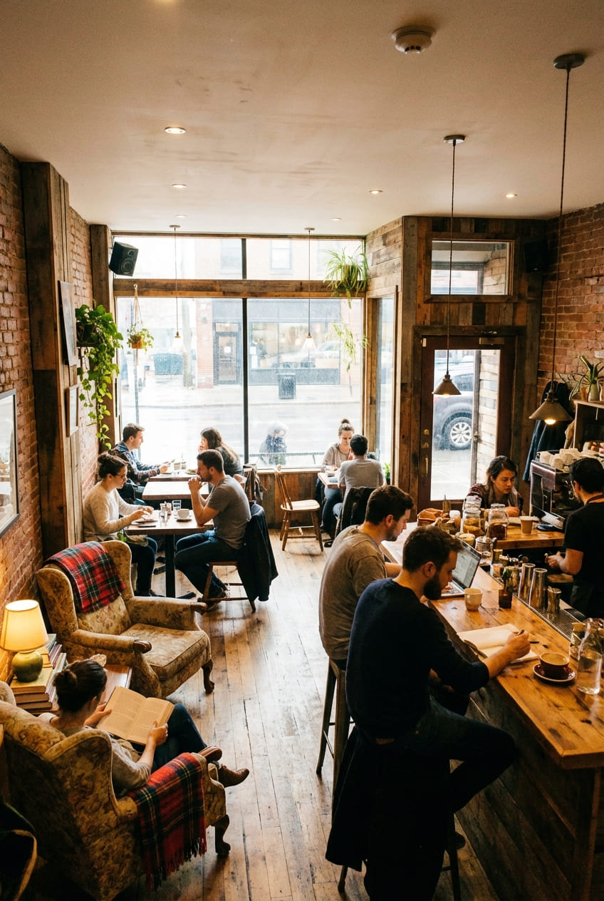 Интерьер кафе с продуманным зонированием